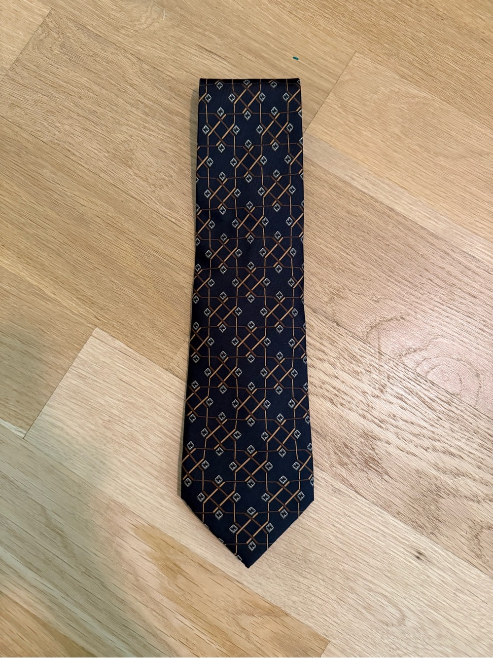 Vintage Fendi FF Logo Silk Tie Black Brown Geometric Made in Italy Preppy